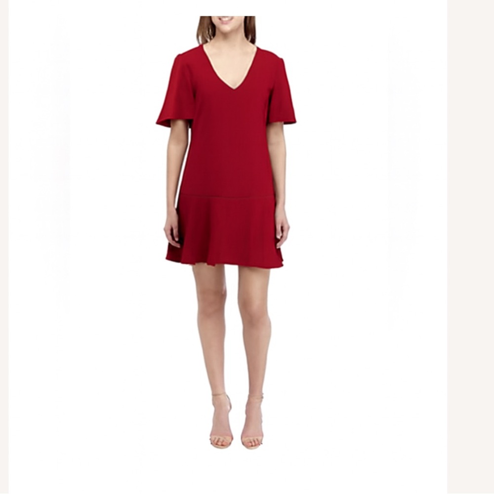 Charles Henry Red V-neck flutter sleeve ruffle hem cocktail dress Women’s XS
